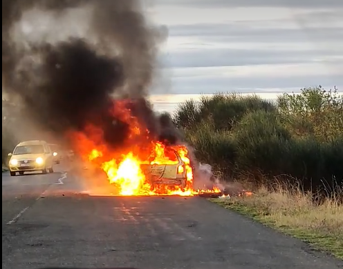 Лек автомобил избухна в пламъци край Каблешково 